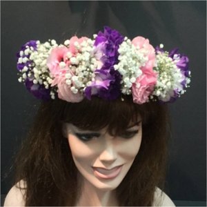 זר לראש סגול ורוד לבן